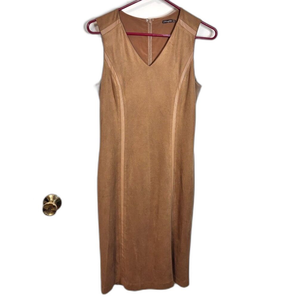 J.McLaughlin Vegan Leather Tan Sheath Dress XS Sleeveless Midi